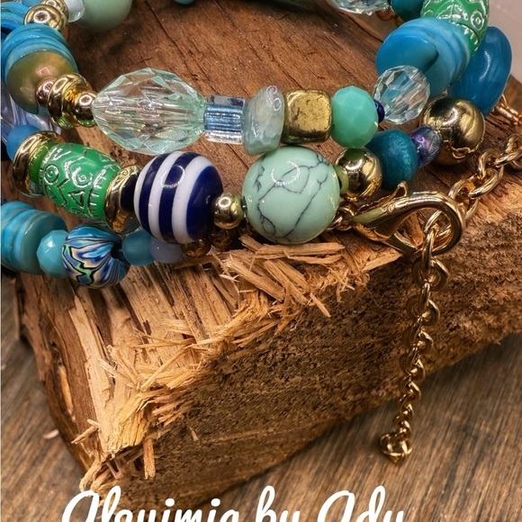 Layered wrap around Blue Bracelet with Natural Turquoise Beads - Picture 4 of 4
